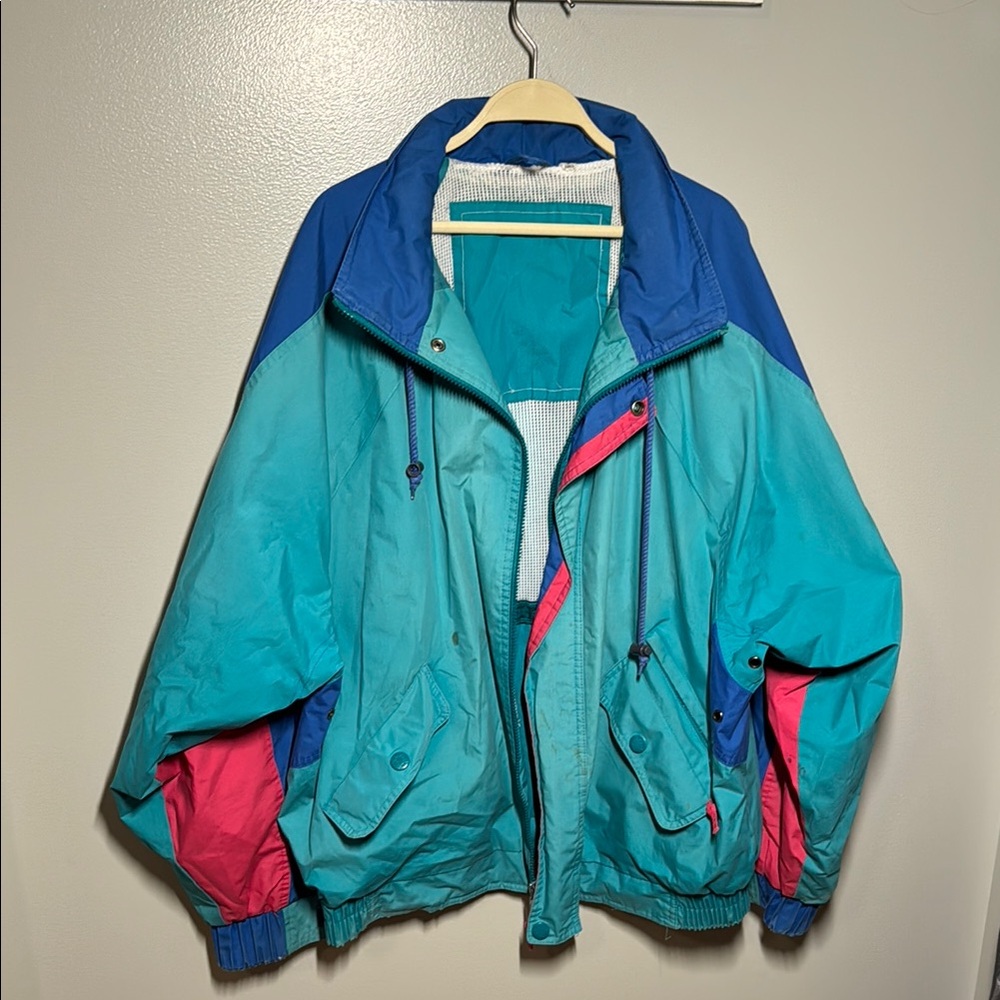 Vintage London Fog Teal and Pink Windbreaker Jacket